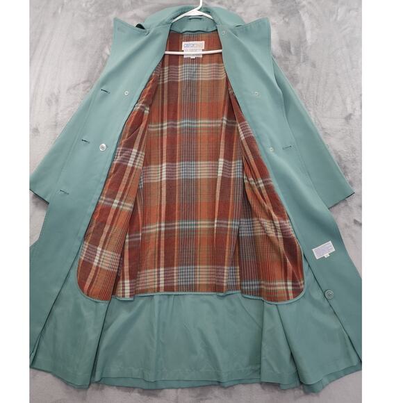Vintage AstorOne Woven Polyester Belted Trench Coat Size 12 Green Zip Out Liner - Picture 5 of 10